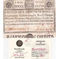 BANCO DI S. SPIRITO  CEDOLA DA 5 SCUDI   1786 PIO VI